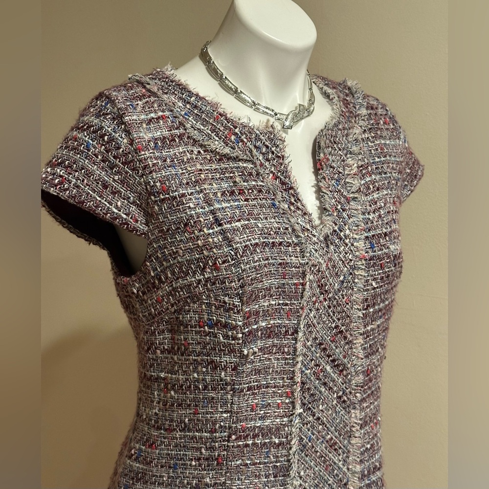 KARL LAGERFELD Short Sleeve Tweed Midi Shift Dress Sz. 8 - Picture 4 of 15